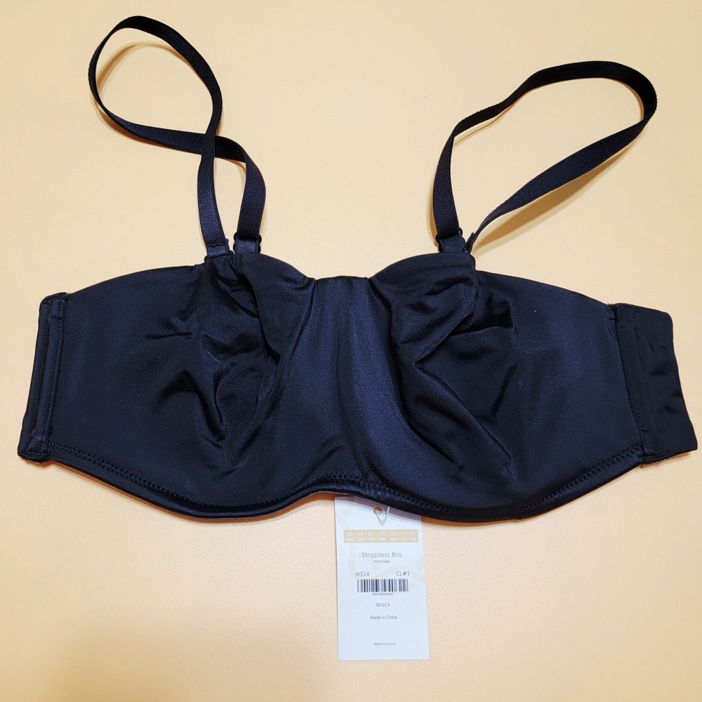 NWT DELIMIRA Women's Black Bra Minimizer Underwire Full Coverage‎ Unlined